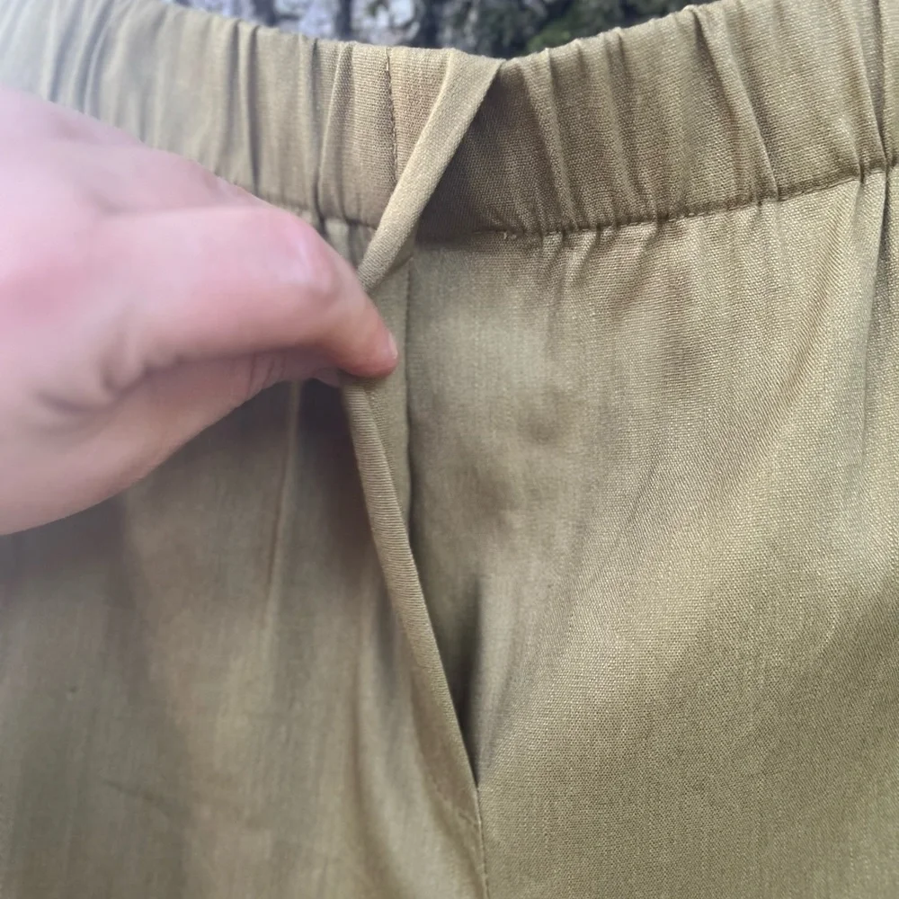 J. JILL LINEN BLEND 4X PLUS OLIVE OIL LOOSE FIT WIDE LEG PANTS